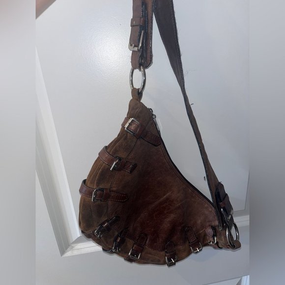 Vintage Y2K Brown Leather Slouchy Shoulder Bag - Picture 5 of 11